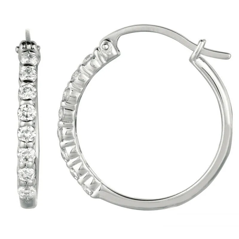 0.50 Carat Natural Diamond Hoop Earrings G SI 14K White Gold