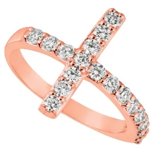 0.75 Carat Natural Diamond Cross Ring G SI 14K Rose Gold