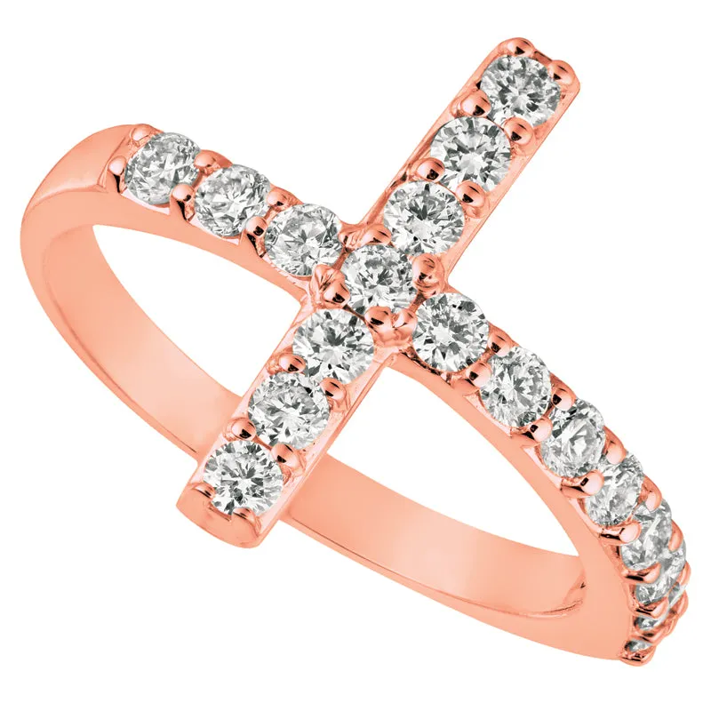 0.75 Carat Natural Diamond Cross Ring G SI 14K Rose Gold