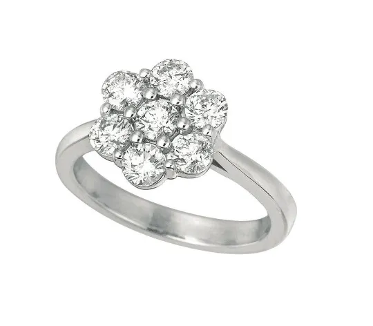 0.75 Carat Natural Diamond Flower Ring G SI 14K White Gold 11 points each
