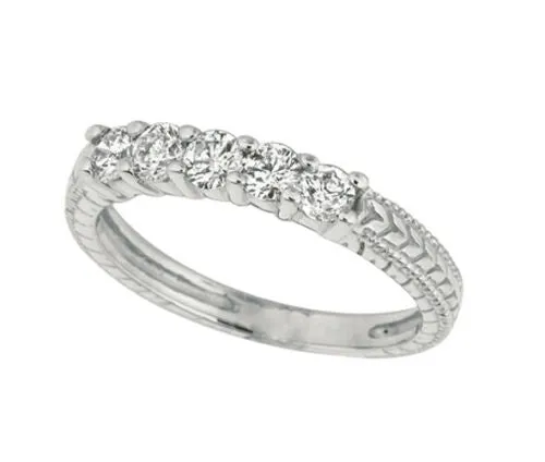 0.77 Carat 5 Stone Natural Diamond Ring Band G SI 14K White Gold