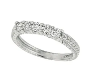 0.77 Carat 5 Stone Natural Diamond Ring Band G SI 14K White Gold