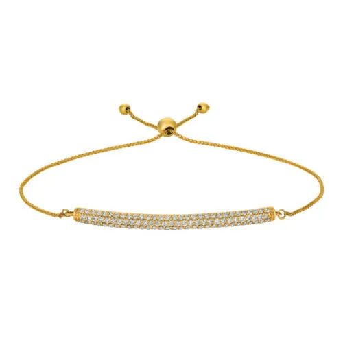 1.00 Carat Natural Diamond Bolo Bar Bracelet G SI 14K Yellow Gold 7'' adjustable