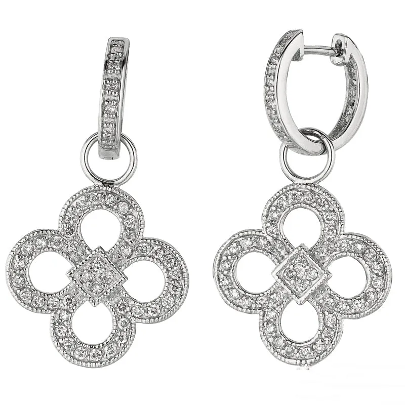 1.00 Carat Natural Diamond Clover Drop Earrings G SI 14K White Gold