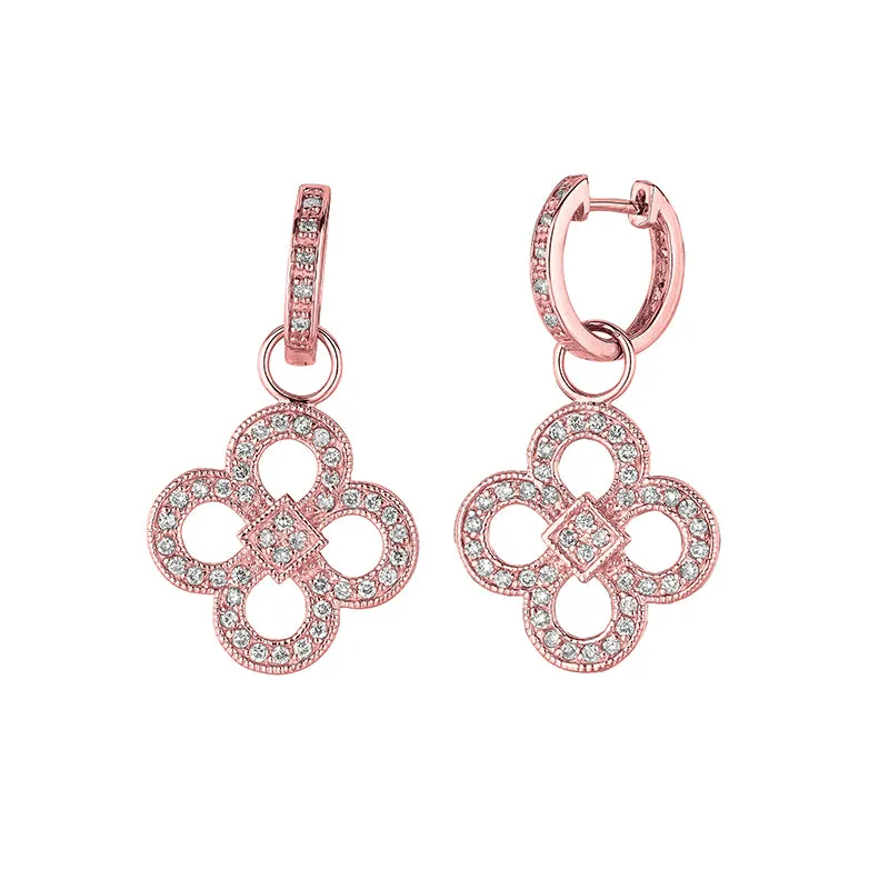 1.00 Carat Natural Diamond Clover Drop Earrings G SI 14K White Gold