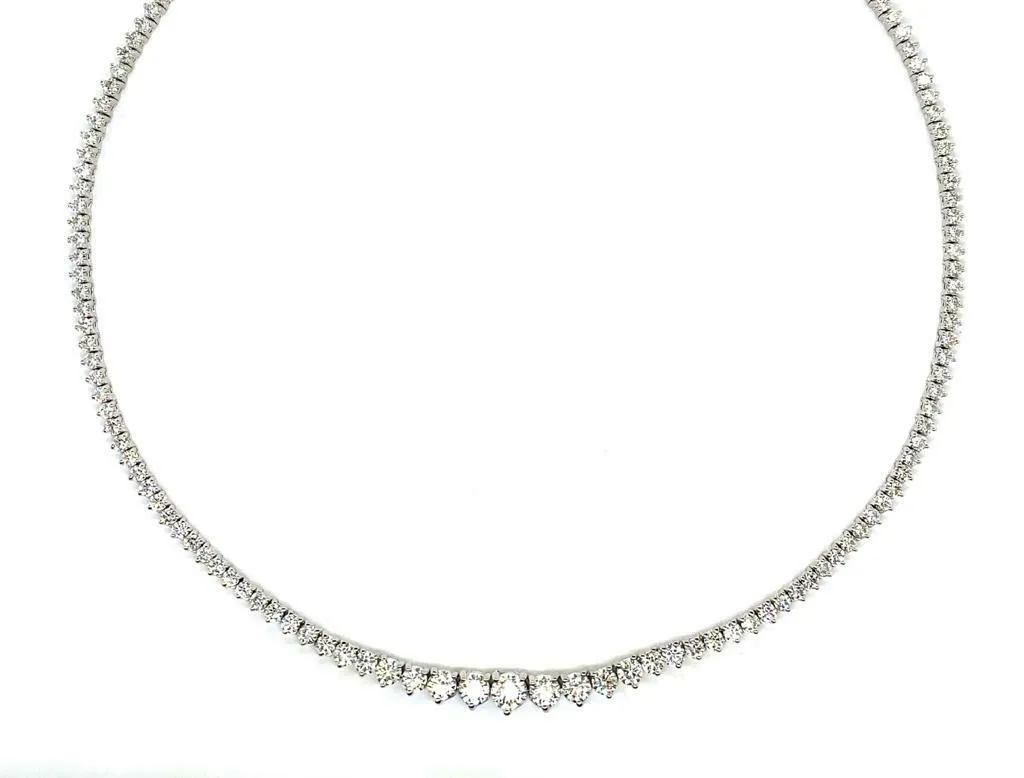 10.00 Carat Natural Diamond Graduated Tennis 3 Prong Necklace G SI 14K White Gold