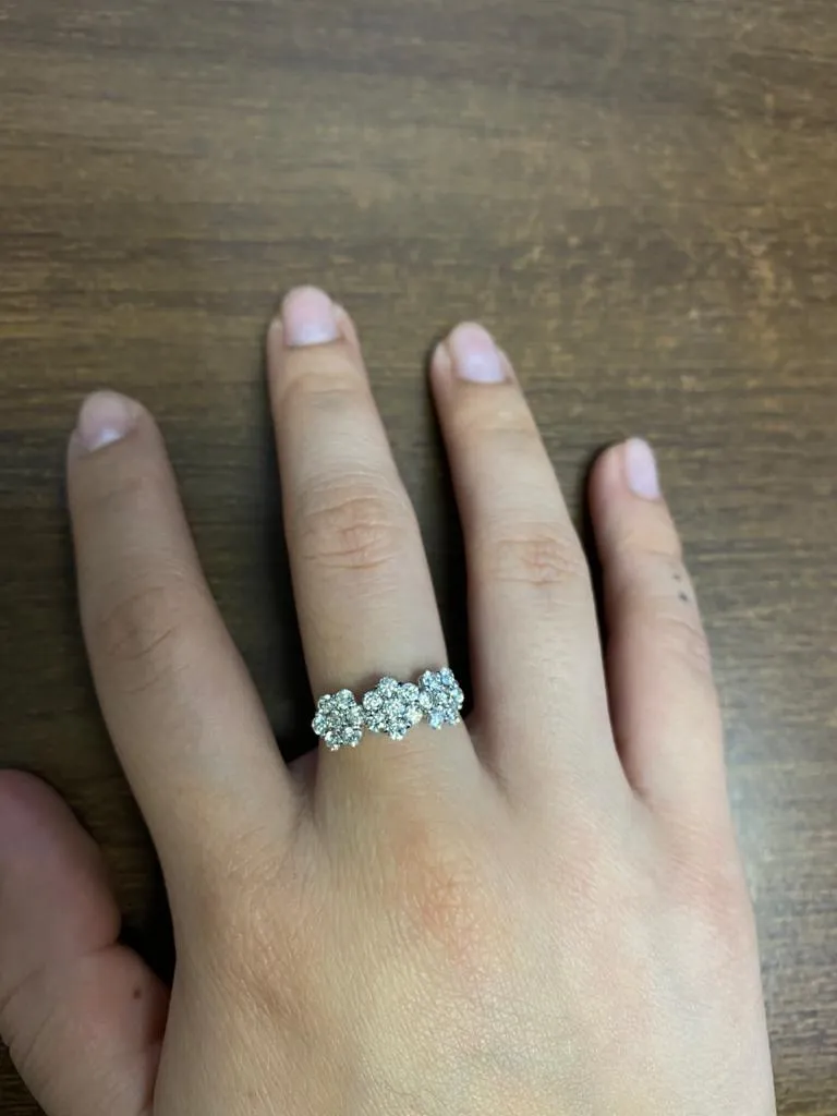 1.05 Carat Natural Diamond 3 Flowers Ring G SI 14K White Gold