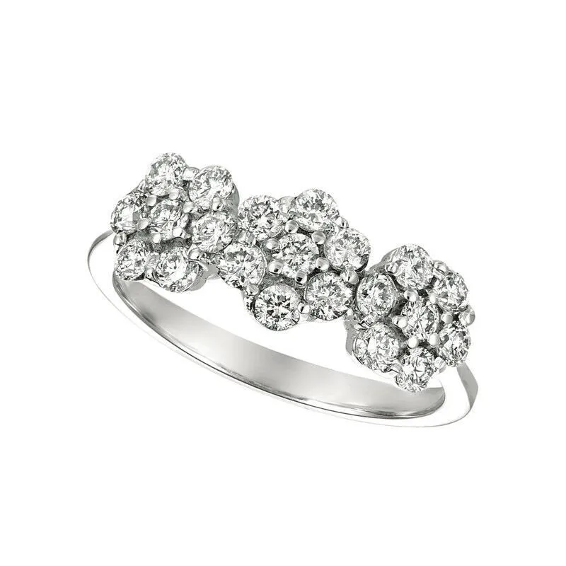 1.05 Carat Natural Diamond 3 Flowers Ring G SI 14K White Gold