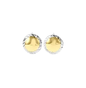 10K Yellow and White Gold Stud Earrings with Laser Cut Edges