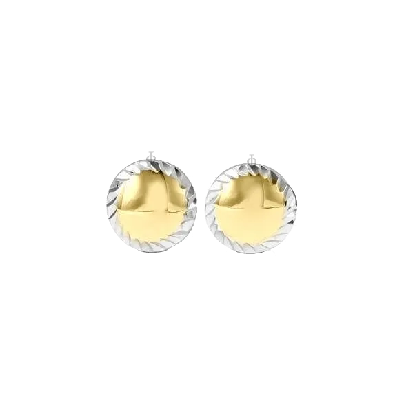 10K Yellow and White Gold Stud Earrings with Laser Cut Edges