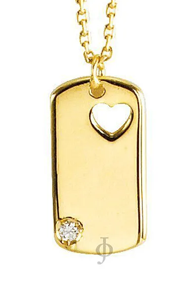 10K Yellow Gold Love Tag Diamond Pendant with Chain