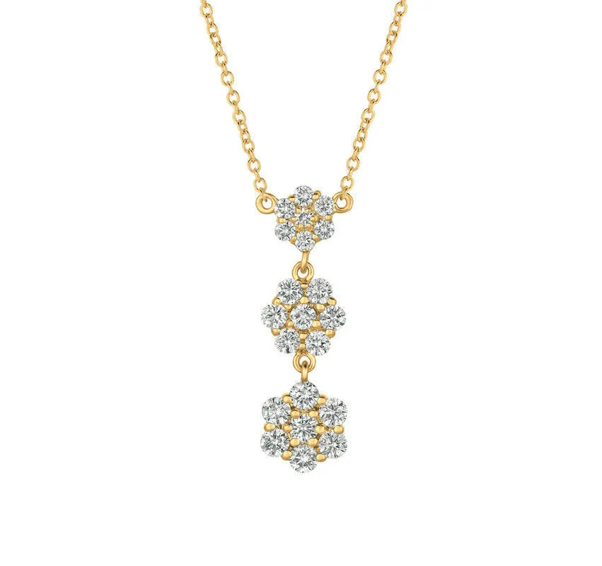 1.25 Carat Natural Diamond Flower Drop Necklace 14K Yellow Gold G SI 18''