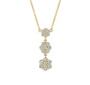 1.25 Carat Natural Diamond Flower Drop Necklace 14K Yellow Gold G SI 18''