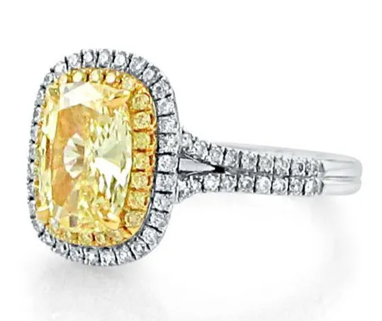 1.33ct Fancy Yellow Double Halo Pave Henri Daussi Engagement Ring
