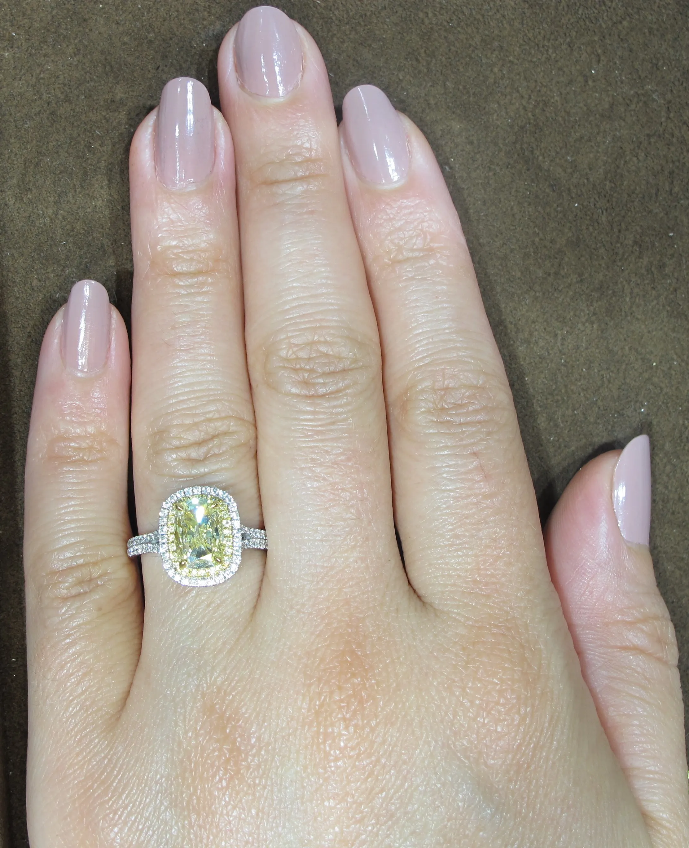 1.33ct Fancy Yellow Double Halo Pave Henri Daussi Engagement Ring