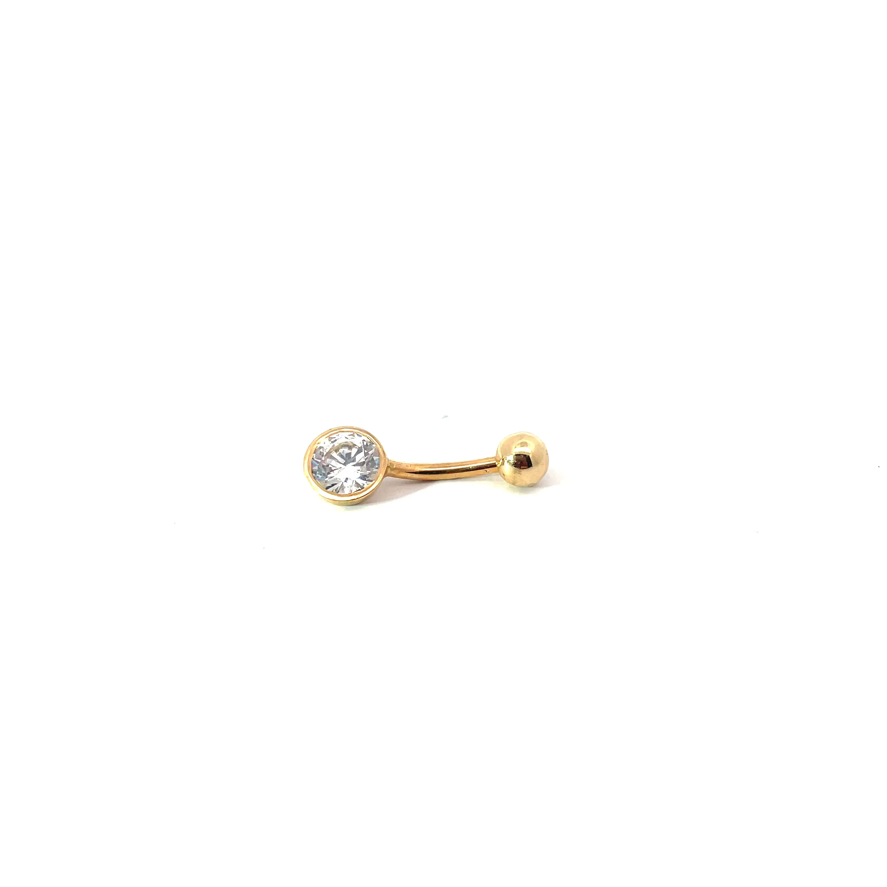 14k Gold Cubic Zirconium Belly Bar