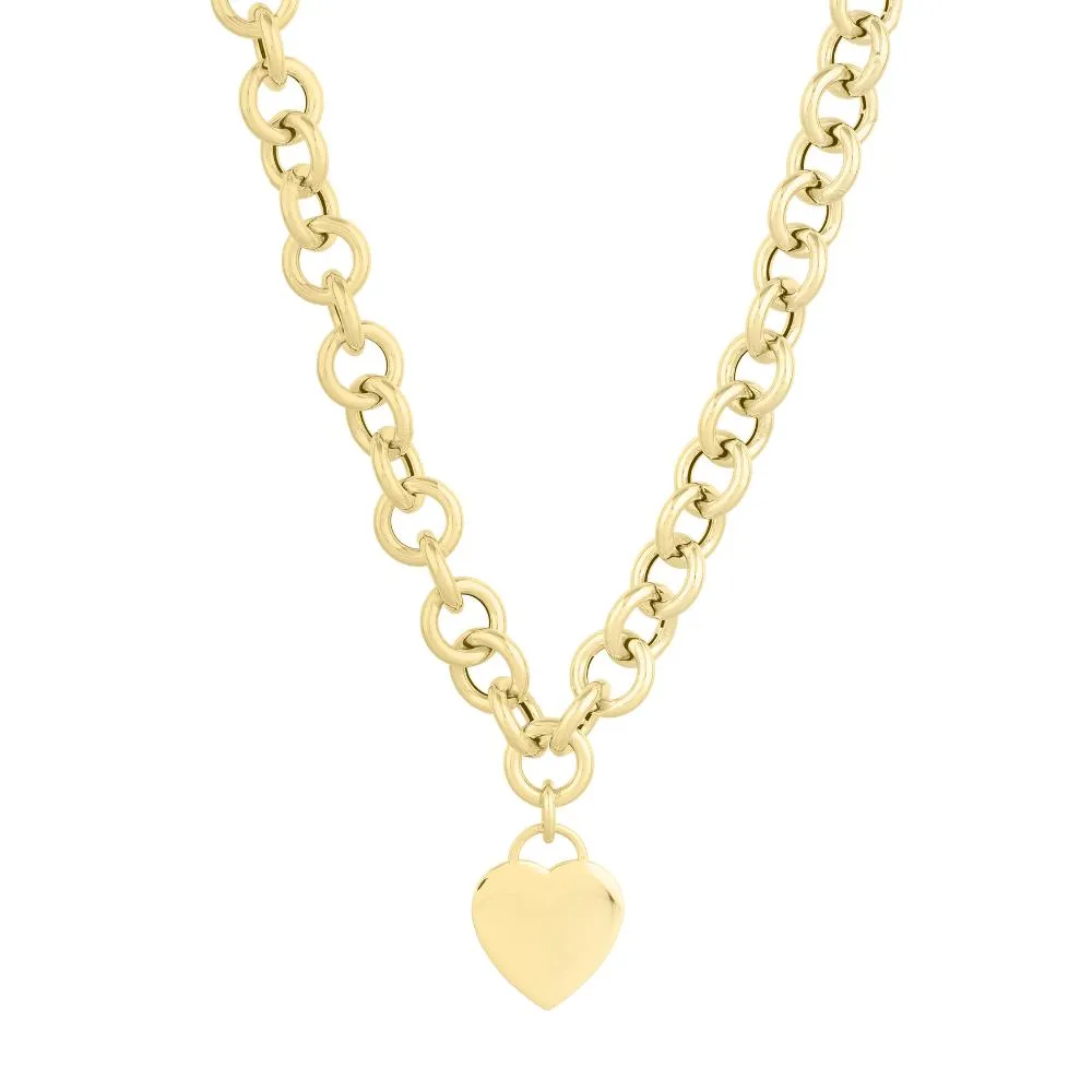 14K Heart Tag & Rolo Link Necklace