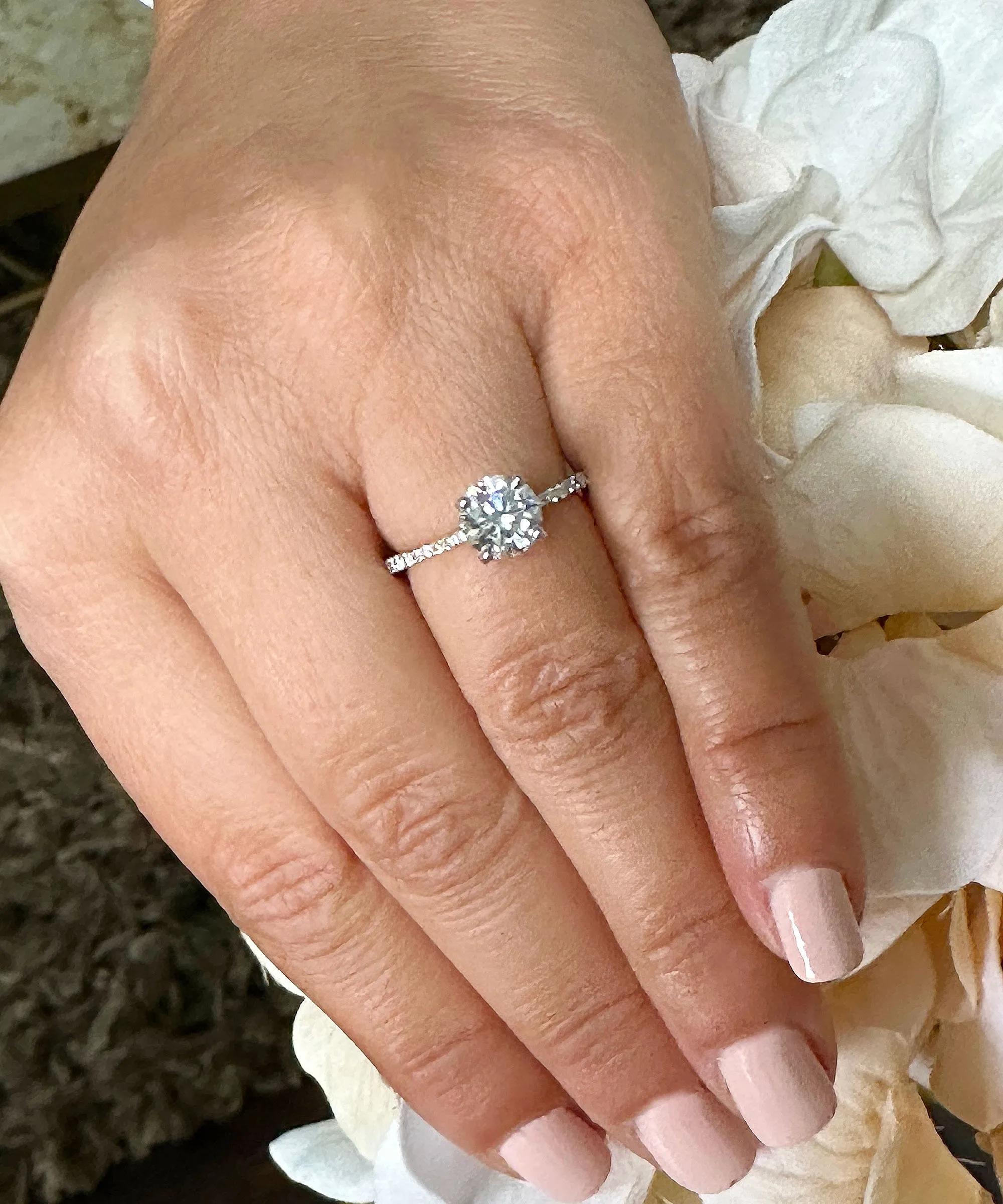 14K Solid White Gold Round Cut Natural Diamond Engagement Ring Prong 1.35ct