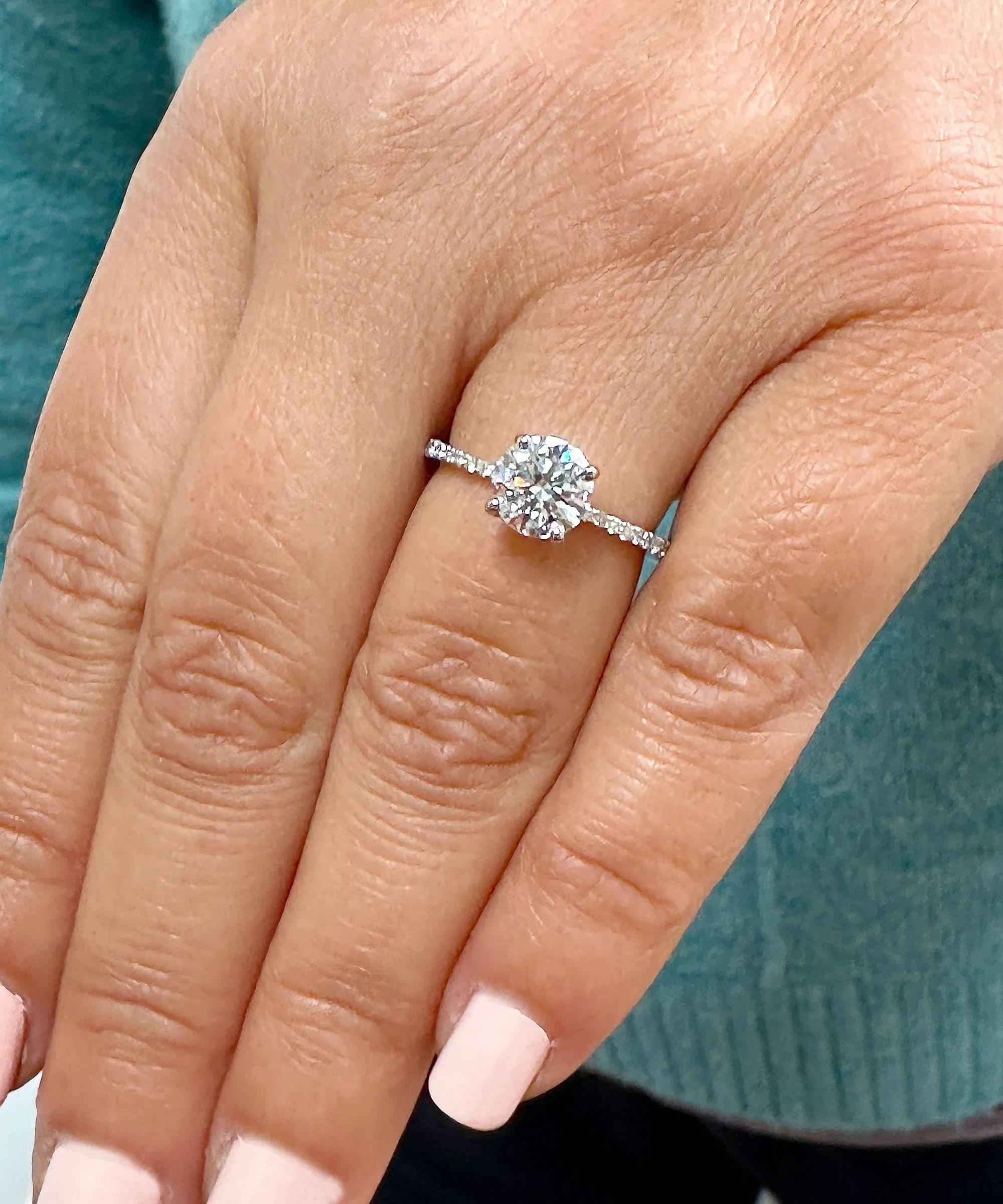 14K Solid White Gold Round Cut Natural Diamond Engagement Ring Prong 1.35ct