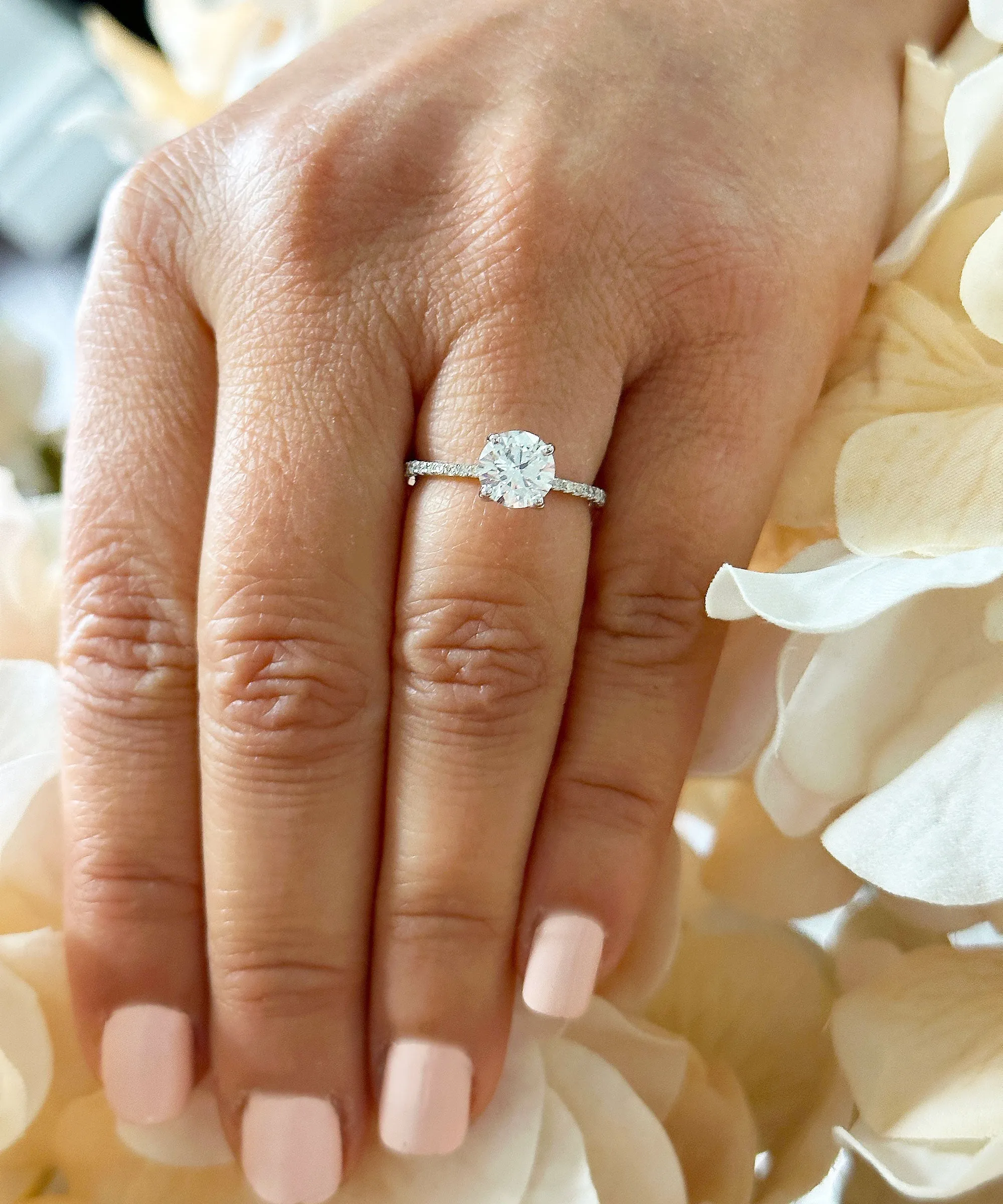 14K Solid White Gold Round Cut Natural Diamond Engagement Ring Prong 1.35ct