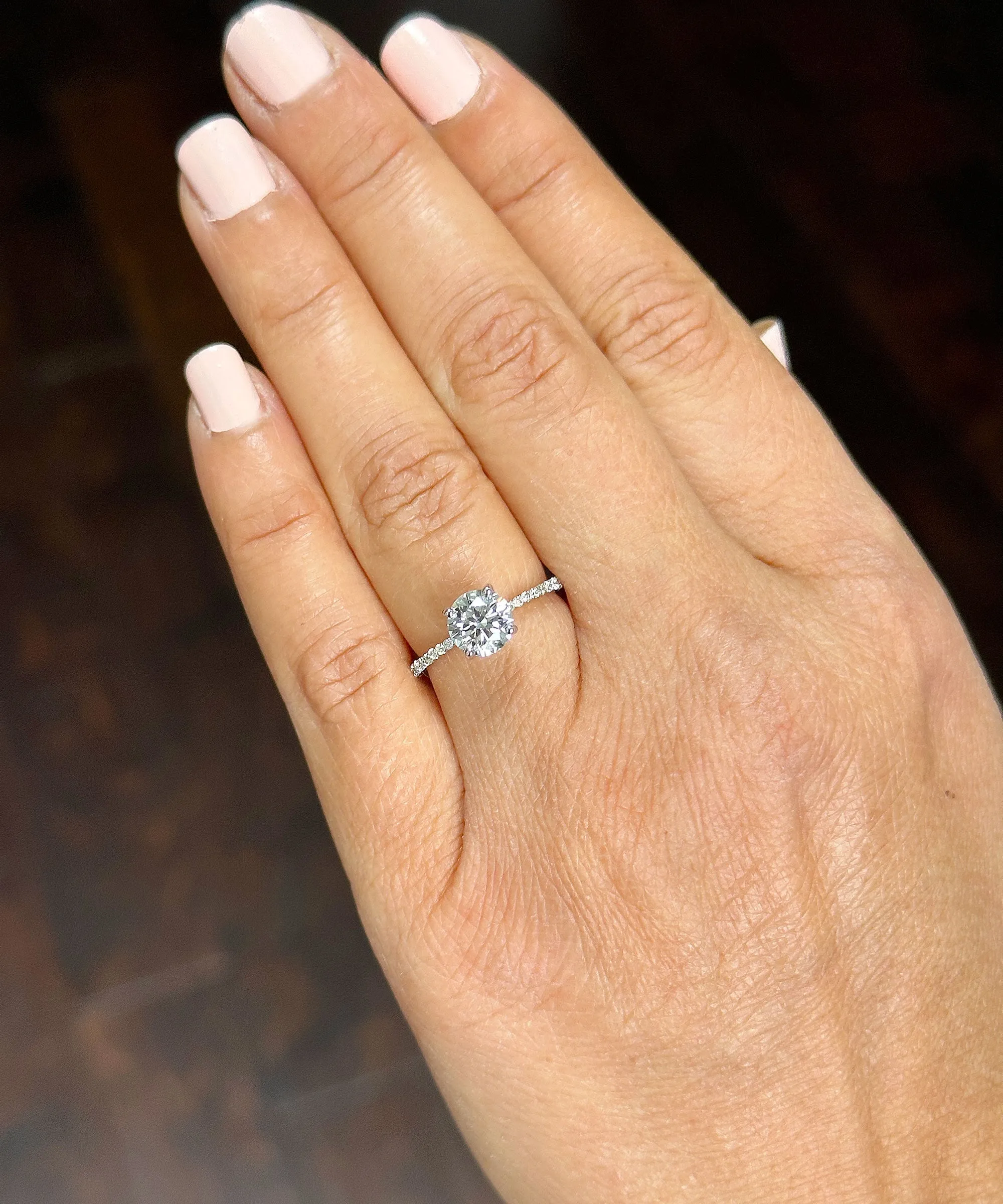 14K Solid White Gold Round Cut Natural Diamond Engagement Ring Prong 1.35ct