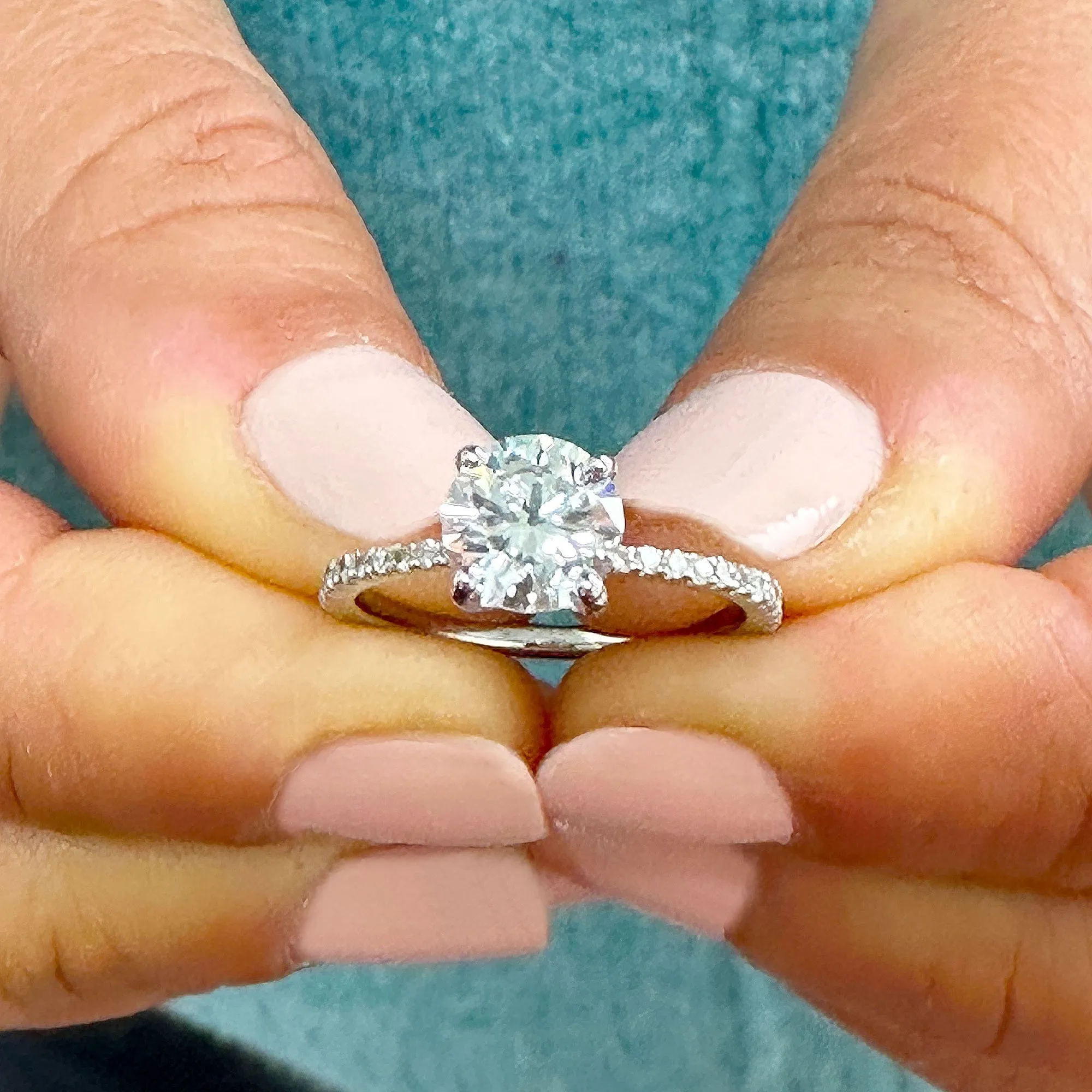 14K Solid White Gold Round Cut Natural Diamond Engagement Ring Prong 1.35ct
