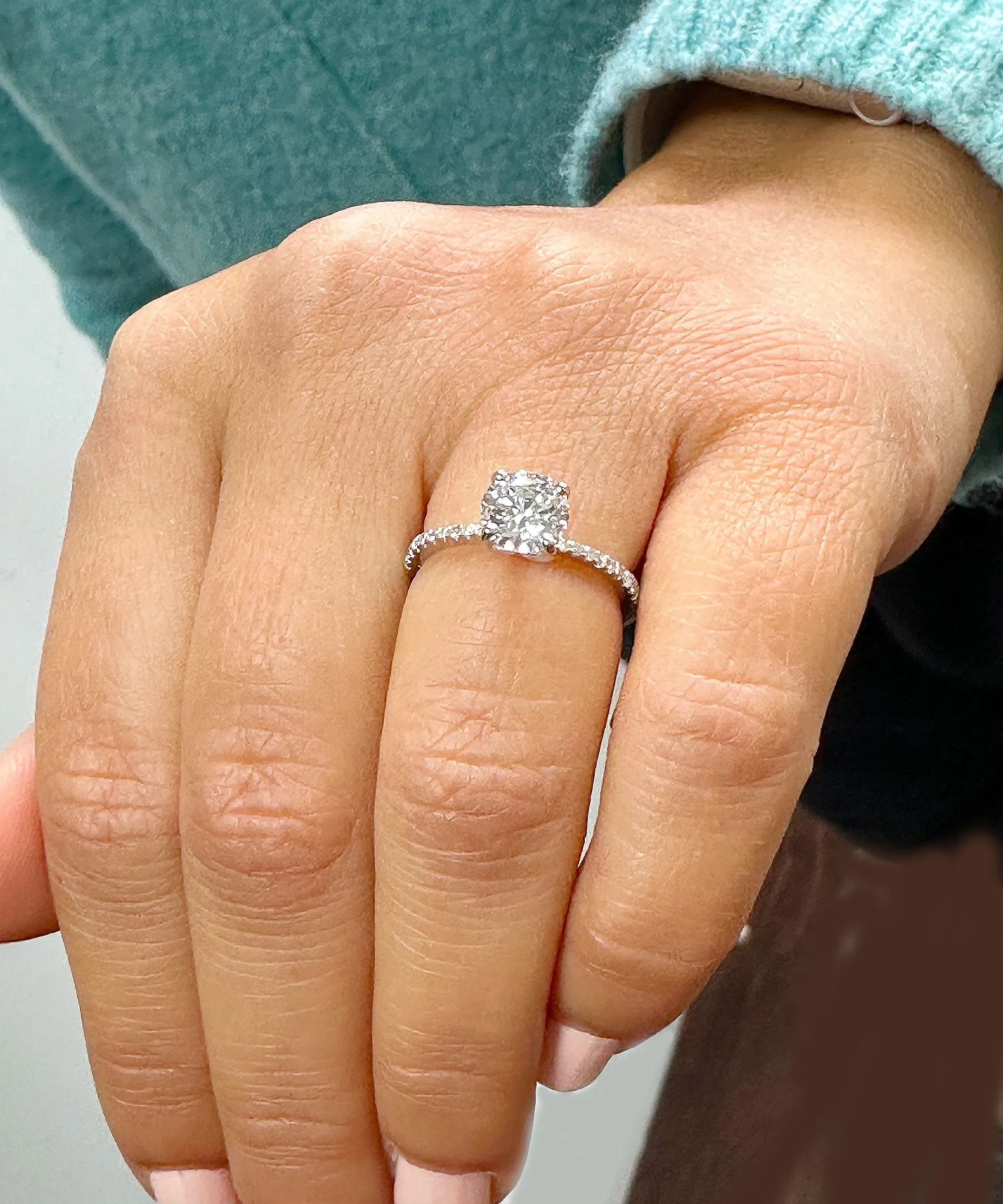 14K Solid White Gold Round Cut Natural Diamond Engagement Ring Prong 1.35ct