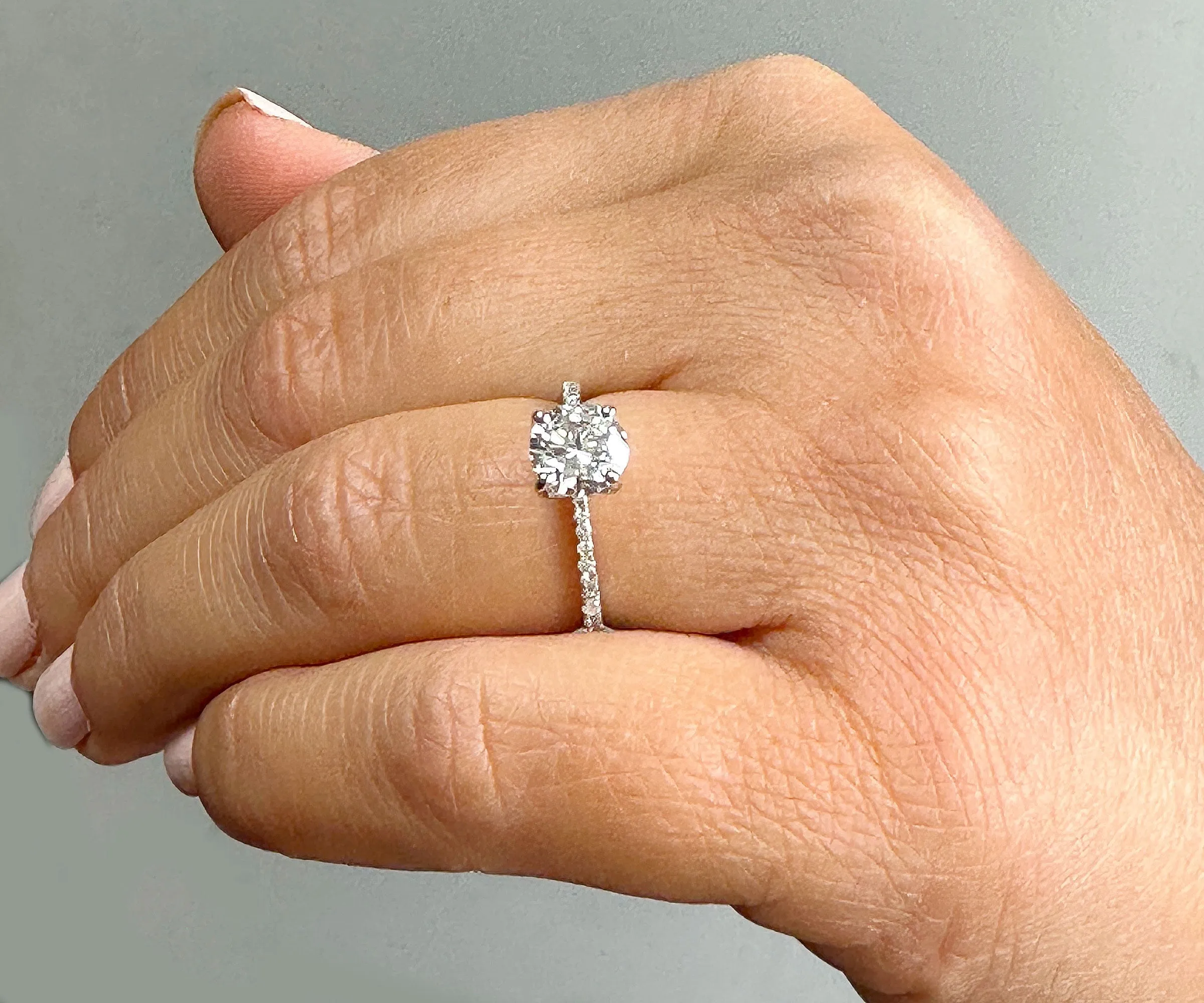 14K Solid White Gold Round Cut Natural Diamond Engagement Ring Prong 1.35ct