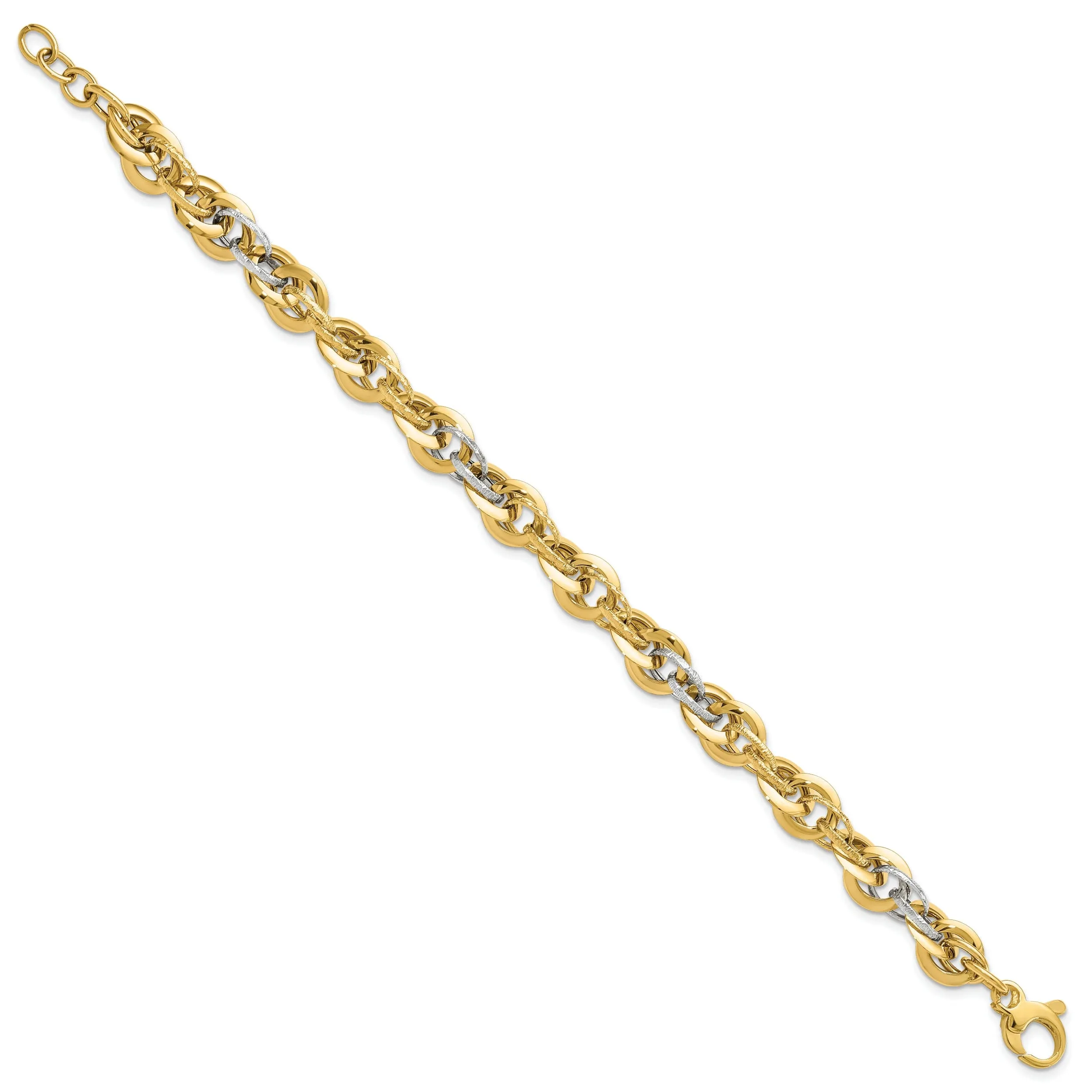 14k Two Tone Gold Polish DC Fancy Link Bracelet