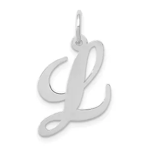 14K White Gold Medium Size Fancy Script Design Letter L Initial Pendant