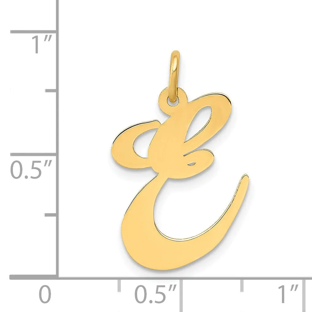 14K Yellow Gold Large Size Fancy Script Letter E Initial Charm Pendant