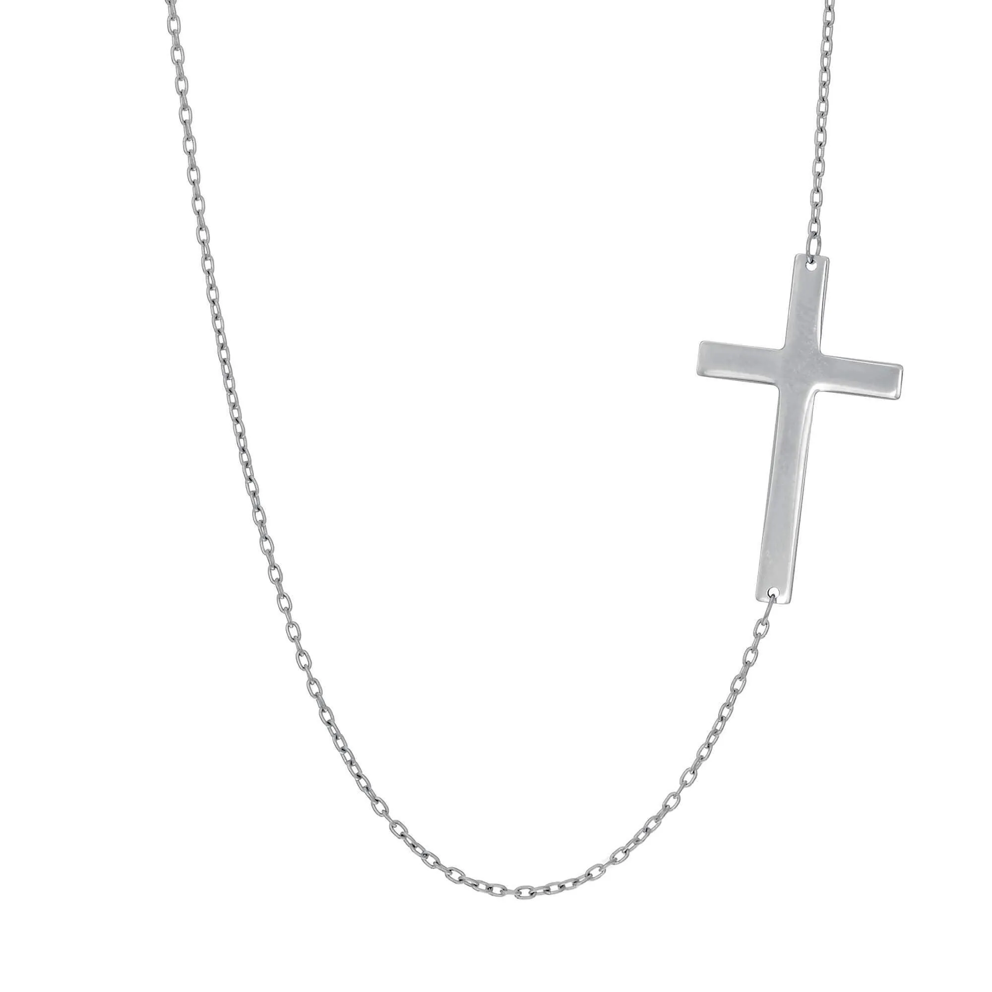 14kt 18 inches White Gold 1.05mm Shiny Oval ca ble Chain Necklace Cross with jump Rin g at 17 inches