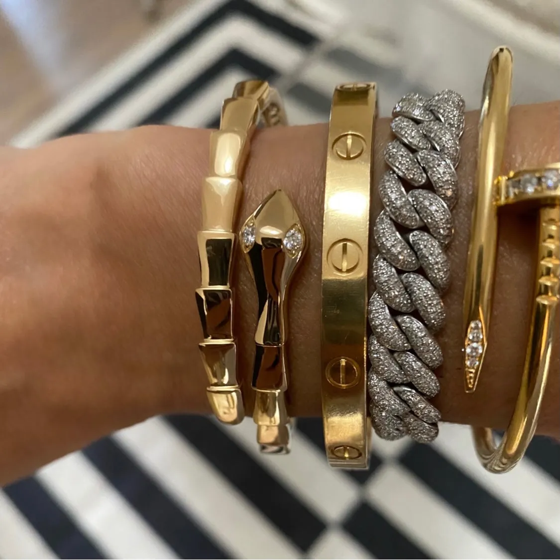 14KT Gold Diamond Snake Bangle Bracelet