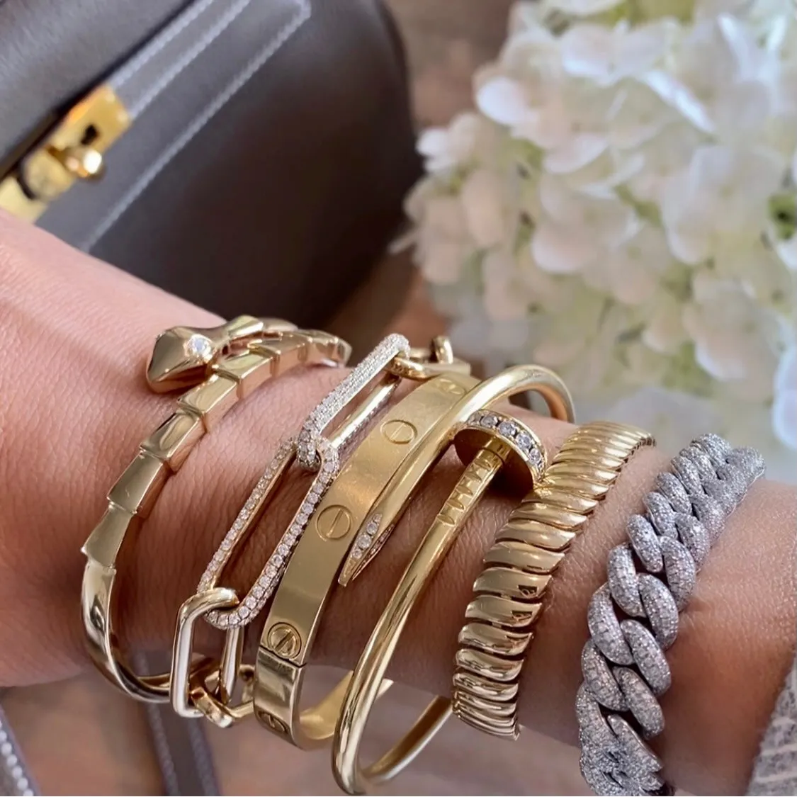 14KT Gold Diamond Snake Bangle Bracelet