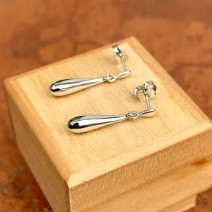 14KT White Gold Teardrop Sleek Dangle Earrings