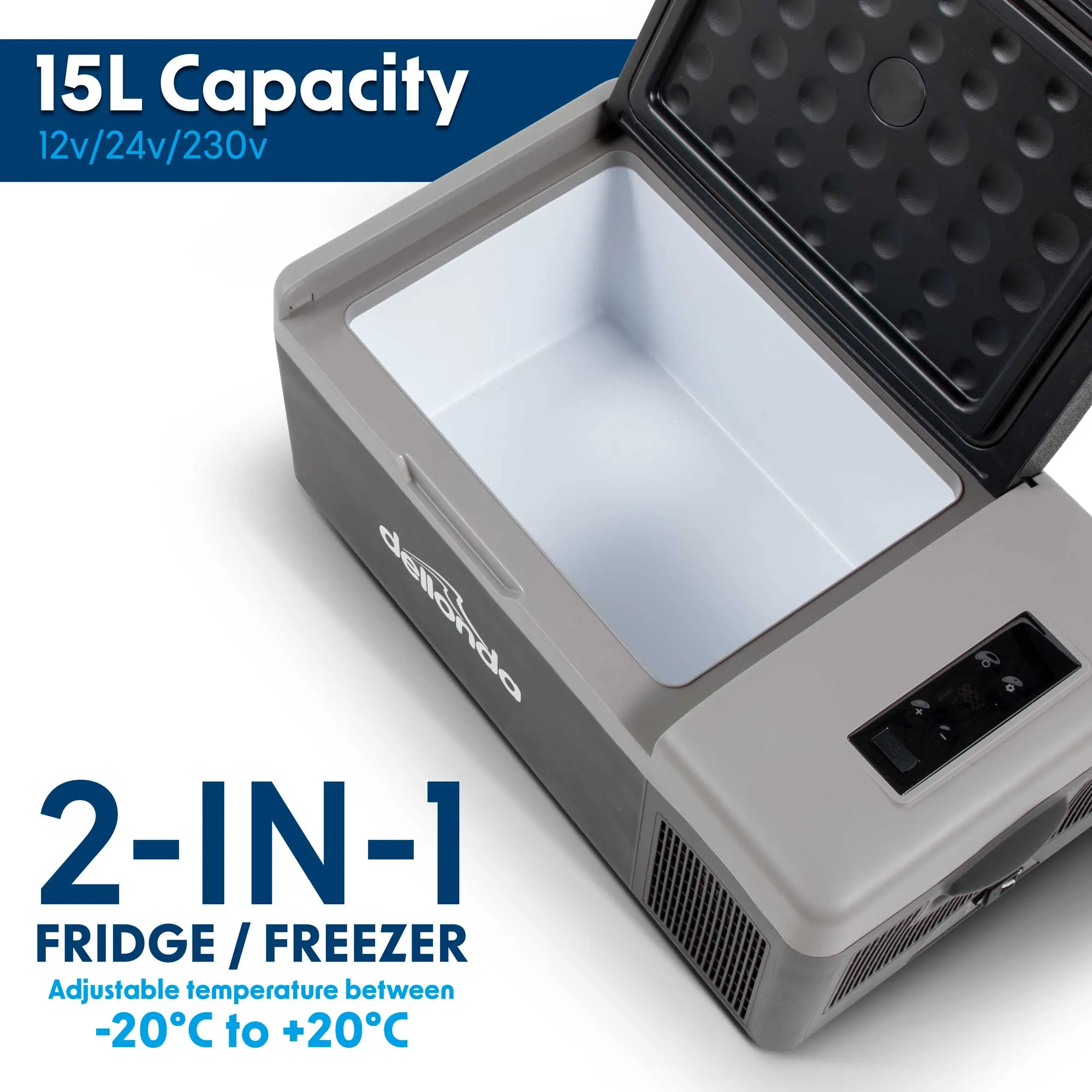 15L Portable Car Fridge, Freezer, Cool Box, 12/24/230V Compressor - DL130