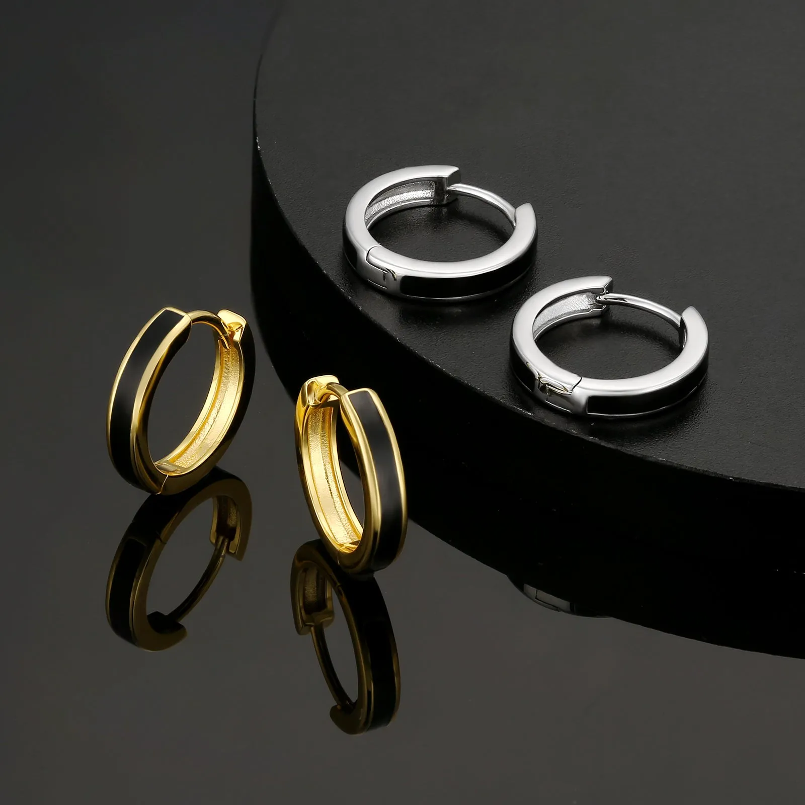 15mm Sleek Black Hoop Earrings for Men