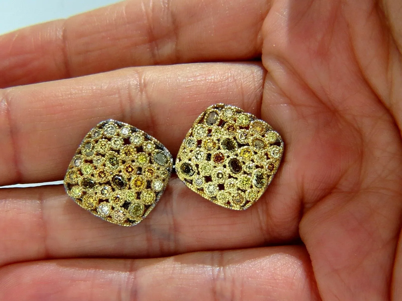 1.60CT Natural Fancy Color Diamonds Clip Cocktail Cluster Earrings 14KT