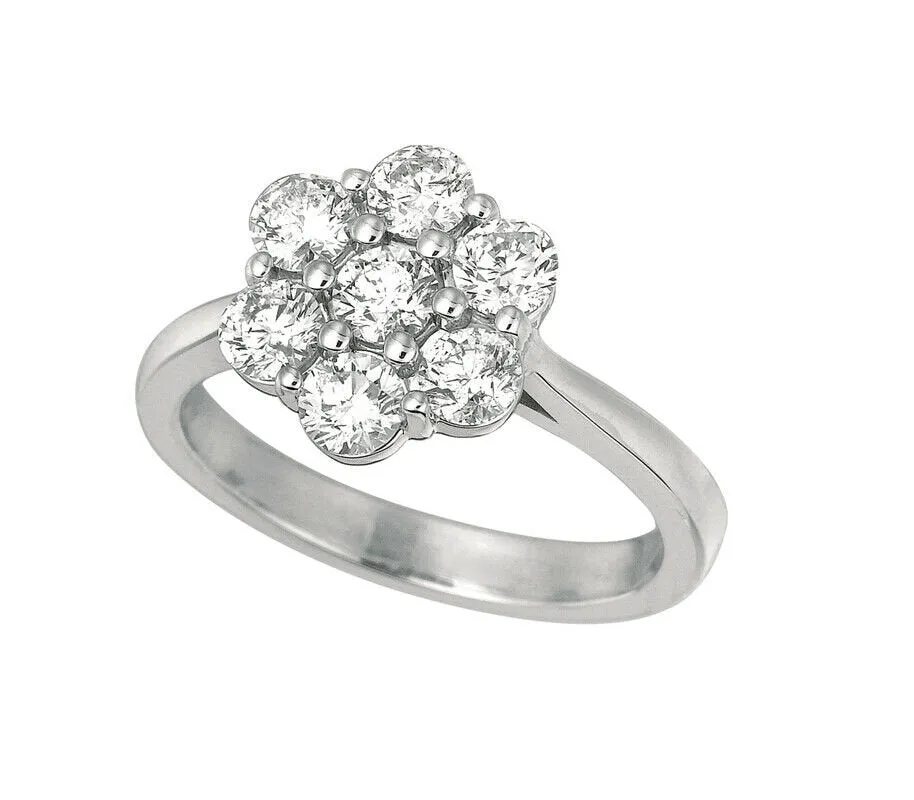 1.75 Carat Natural Diamond Flower Ring G SI 14K White Gold