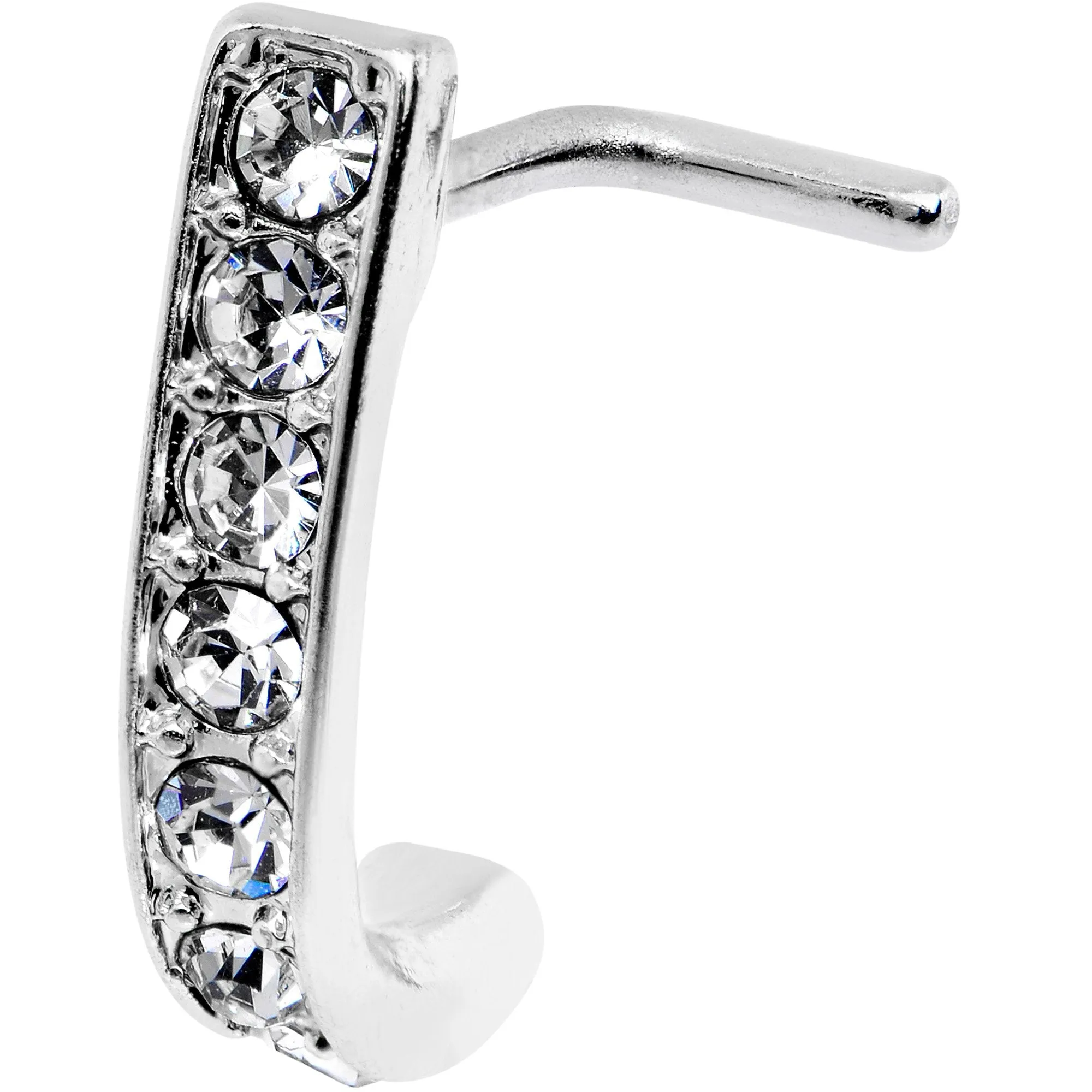 18 Gauge Clear CZ Sleek Faux Hoop L Shaped Nose Ring