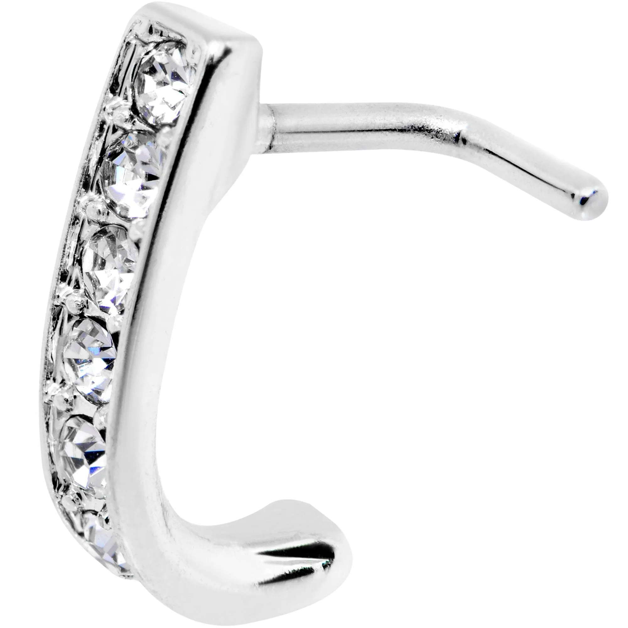 18 Gauge Clear CZ Sleek Faux Hoop L Shaped Nose Ring
