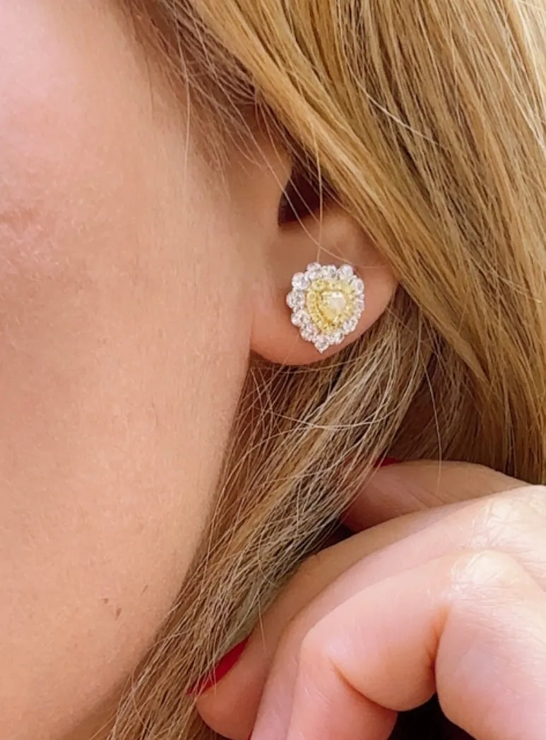 1.80ct tw Fancy Canary Yellow Heart Diamond Stud Earrings