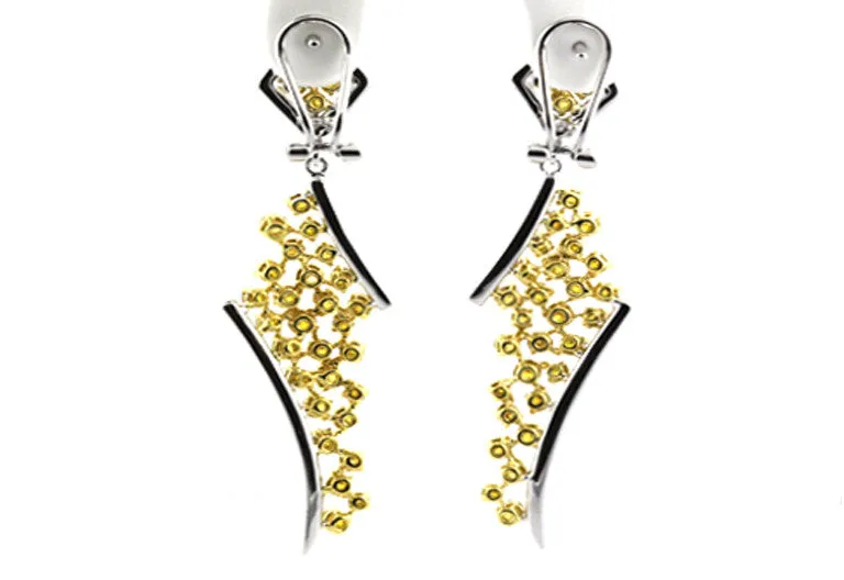 18K two-tone White and Fancy Yellow Diamond Earrings