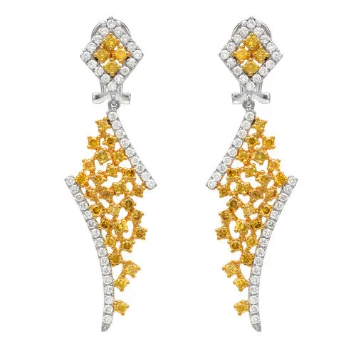18K two-tone White and Fancy Yellow Diamond Earrings