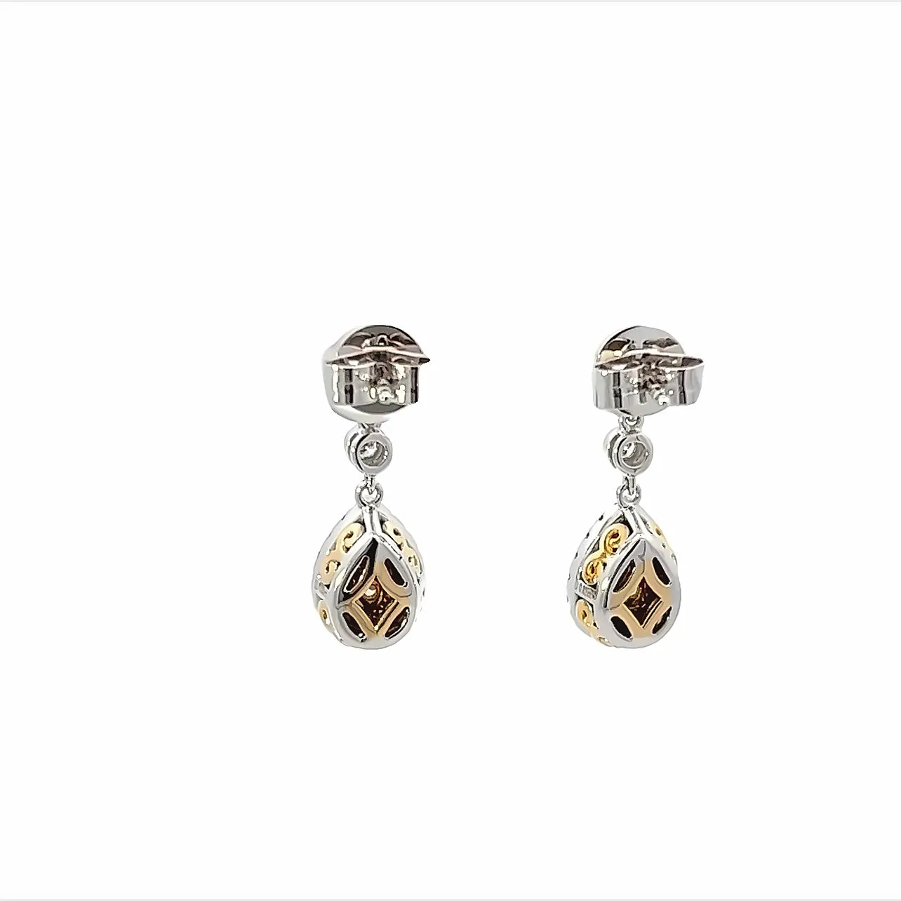 18K White And Yellow Gold Pear Shape Fancy Yellow Diamond Halo Drop Earrings (1.30ctw)
