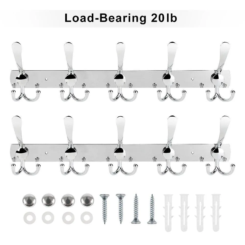 2 Packs Wall Mount Coat Hooks, Hook Rack/Rail Wall Hook Rack for Hanging Clothes Coat Hat Towels