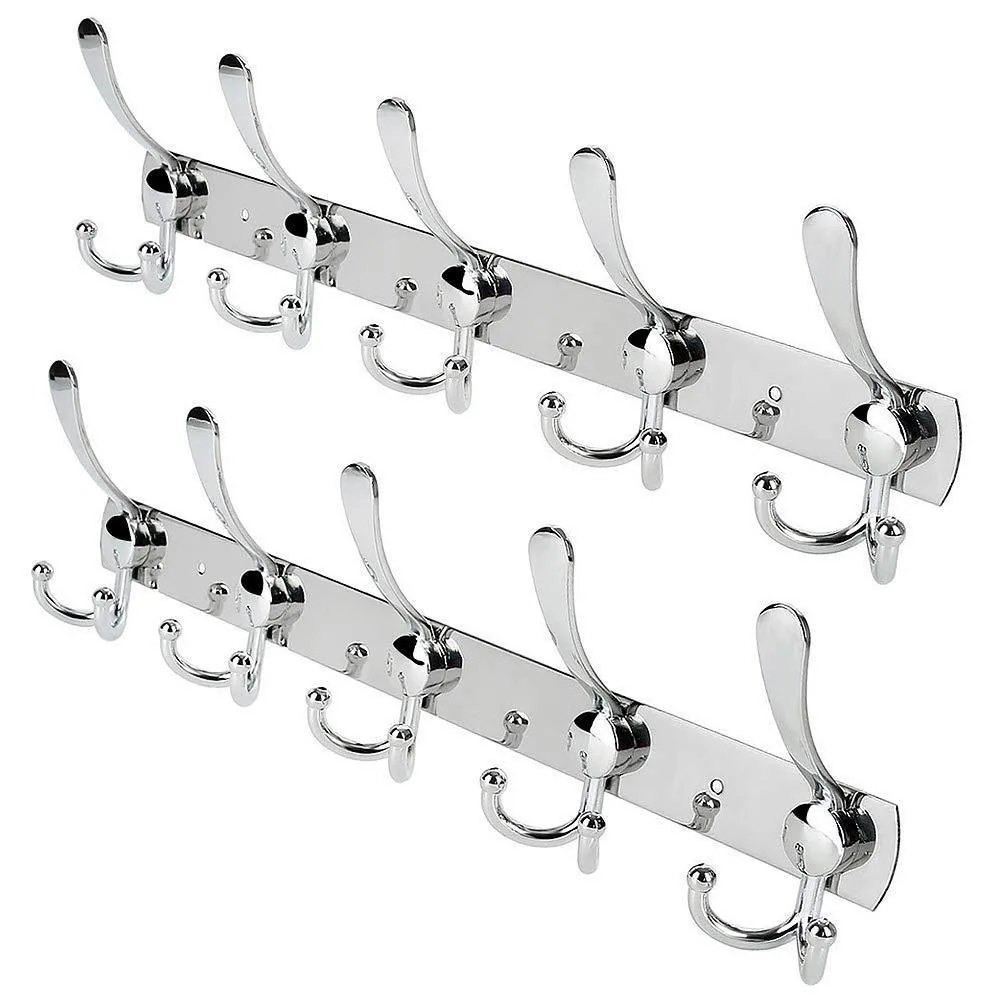 2 Packs Wall Mount Coat Hooks, Hook Rack/Rail Wall Hook Rack for Hanging Clothes Coat Hat Towels