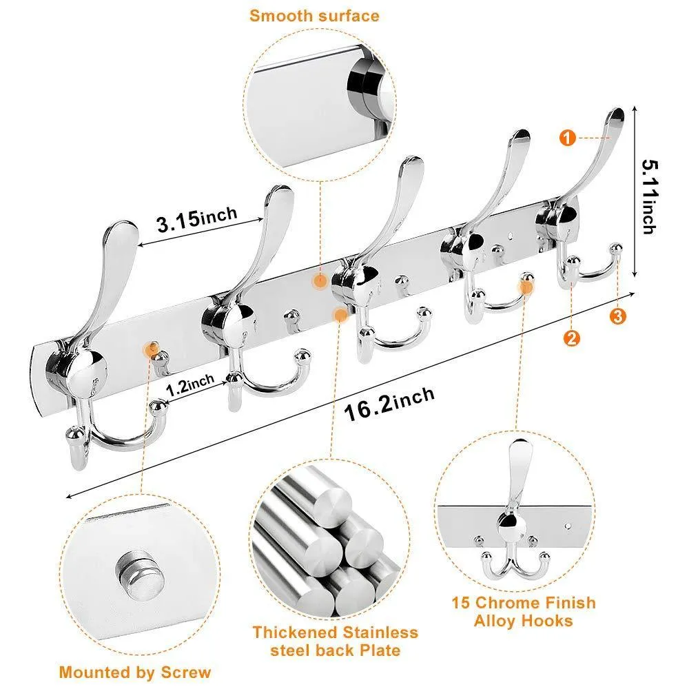 2 Packs Wall Mount Coat Hooks, Hook Rack/Rail Wall Hook Rack for Hanging Clothes Coat Hat Towels