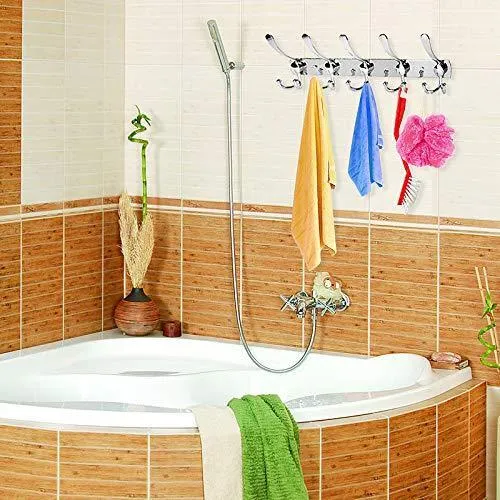 2 Packs Wall Mount Coat Hooks, Hook Rack/Rail Wall Hook Rack for Hanging Clothes Coat Hat Towels