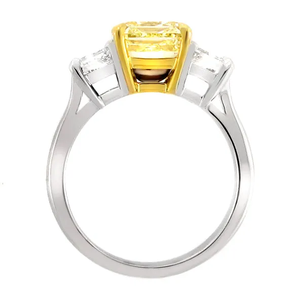 4.06carat GIA Certified Three Stone Fancy Light Yellow Diamond Engagement Ring